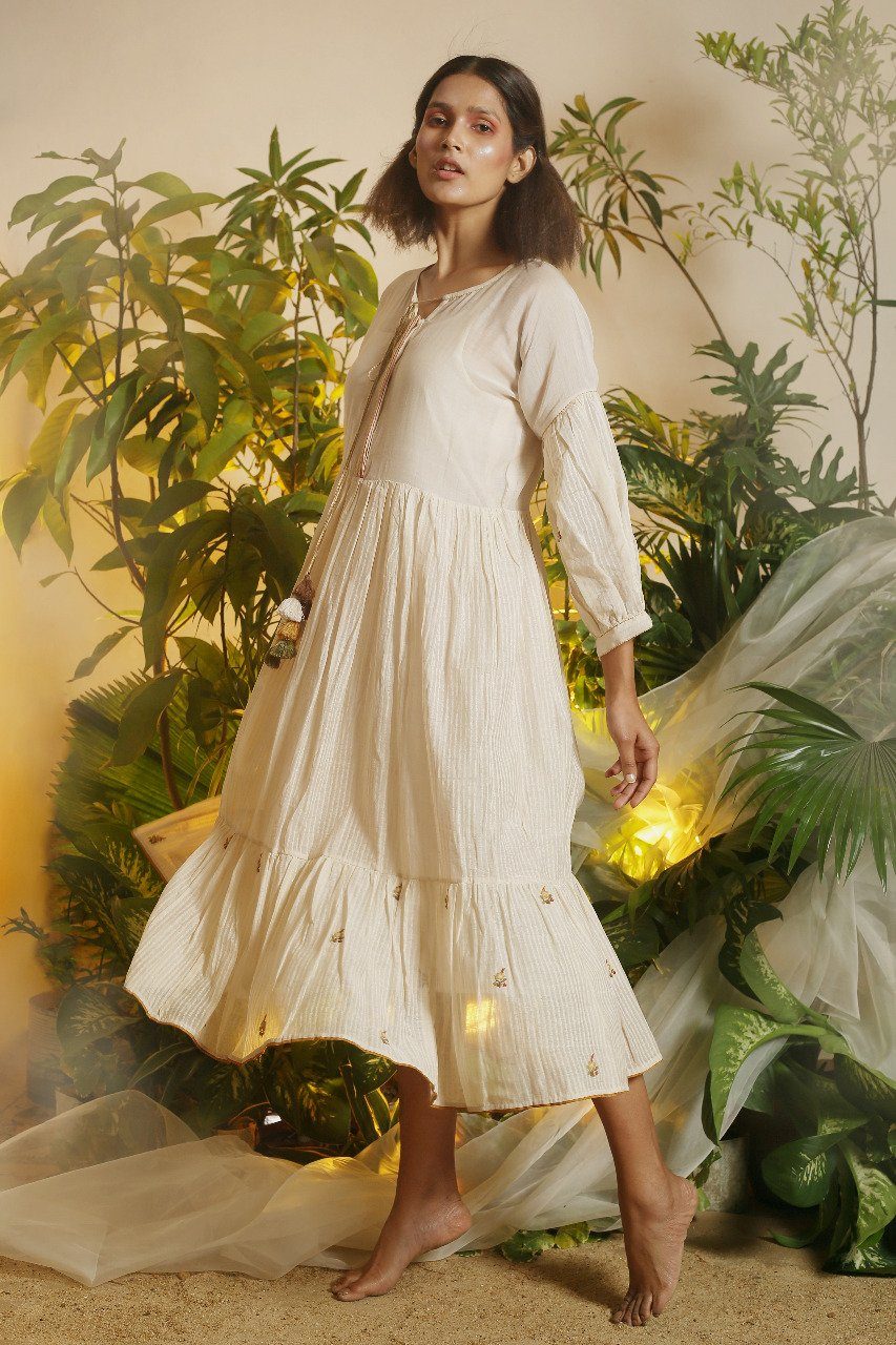 Tiered Bohemian Dress - Off White Fashion Chokhi Chorri 