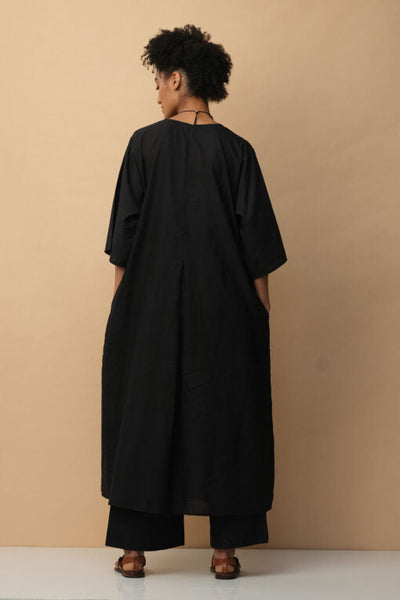 Tropical Leaf Applique Kaftan Black Fashion Mallika Mathur