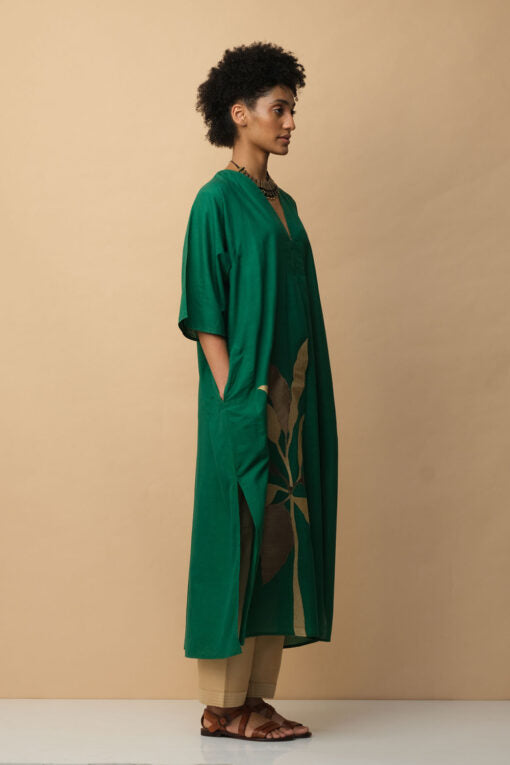 Tropical Leaf Applique Kaftan Green Fashion Mallika Mathur
