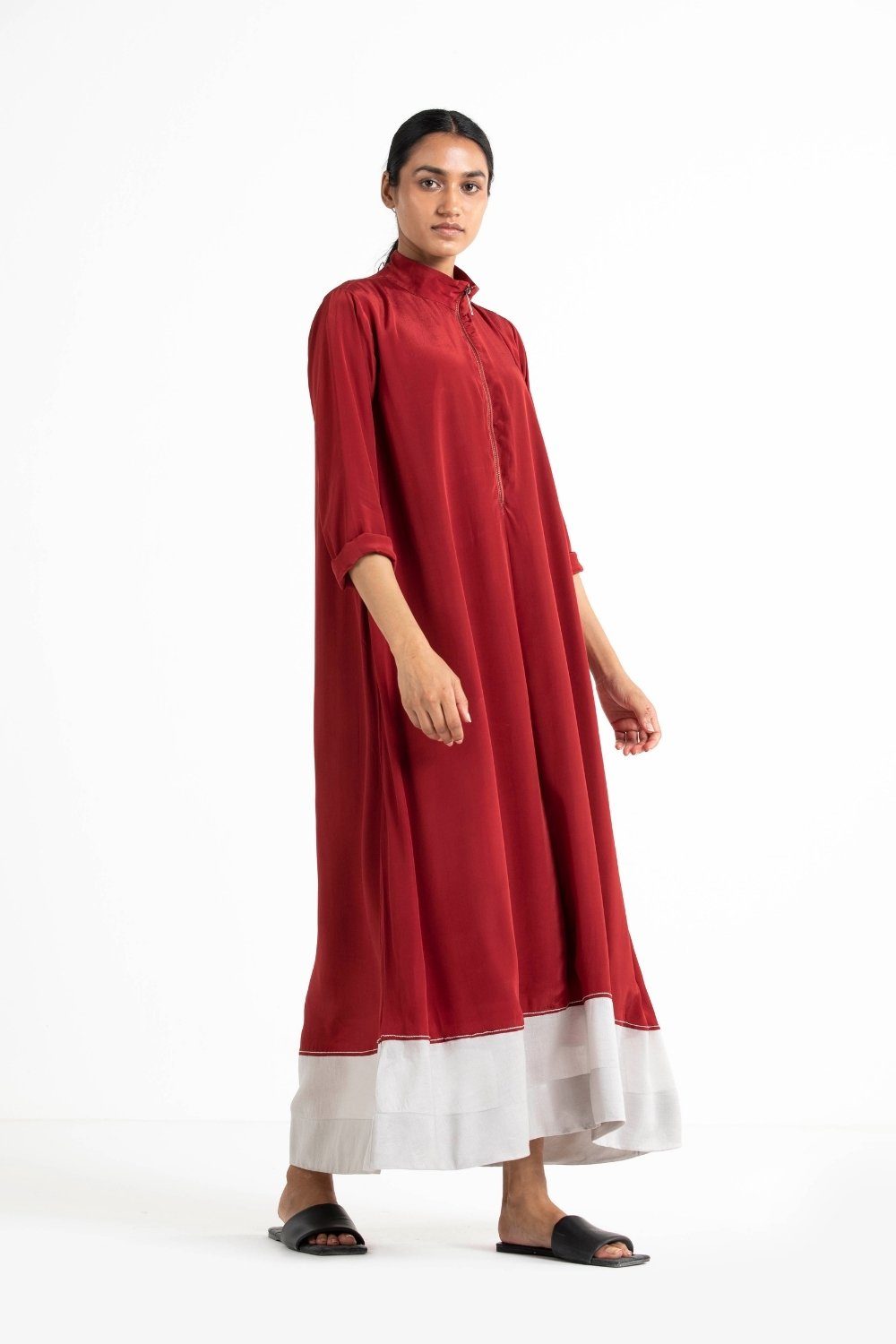 Turtle Neck Dress Crimson Red Fashion THREE
