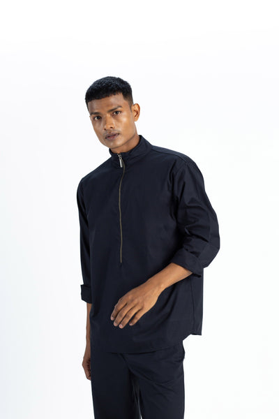 Turtle Neck Shirt Co-ord- Black Men THREE Men 
