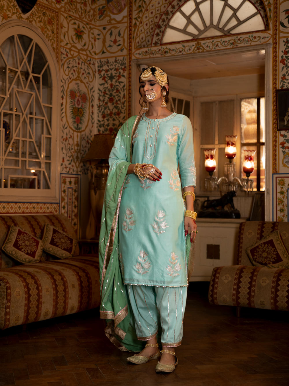 Ulfat - Firoza Chanderi Silk Kurta Salwar Set Fashion Maison Shefali 