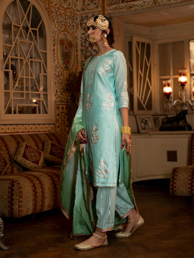 Ulfat - Firoza Chanderi Silk Kurta Salwar Set Fashion Maison Shefali