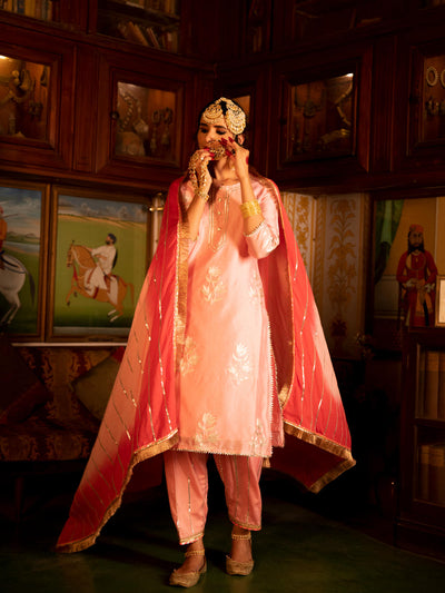 Ulfat - Gulaabi Chanderi Silk Kurta Salwar Set Fashion Maison Shefali 