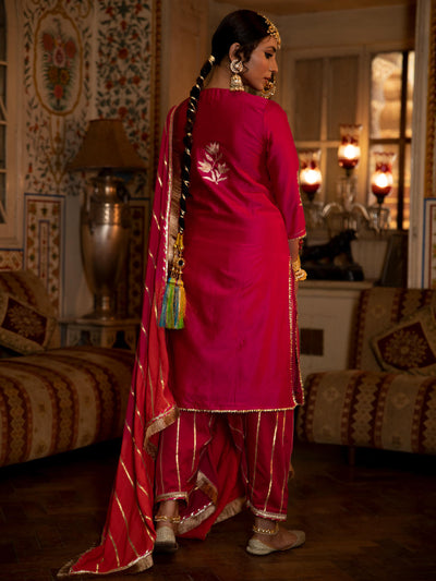 Ulfat- Surkh Chanderi Silk Kurta Salwar Set Fashion Maison Shefali