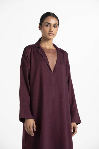 V-Neck Tunic with Net Slip Wine Fashion THREE