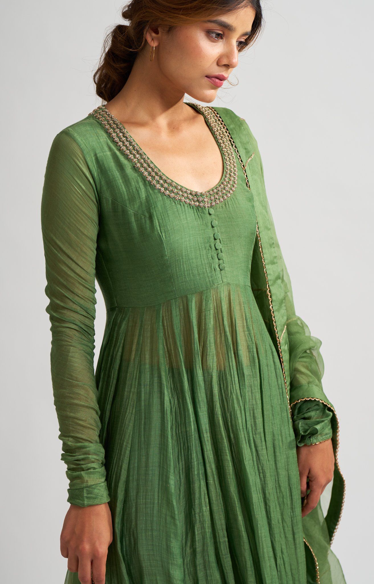 Vara Leaf Green Ghoomer Anarkali Set Fashion DOT