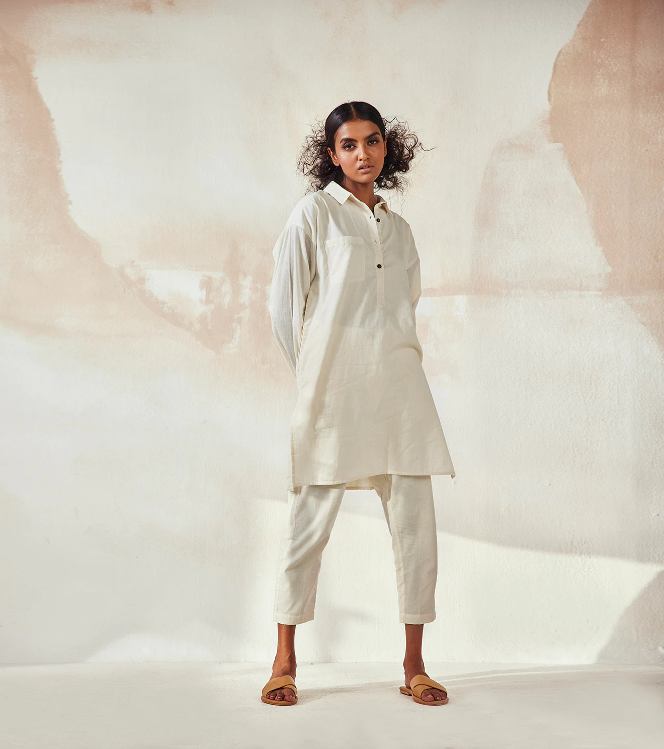 White Camellia Co-ord Set Fashion Khara Kapas