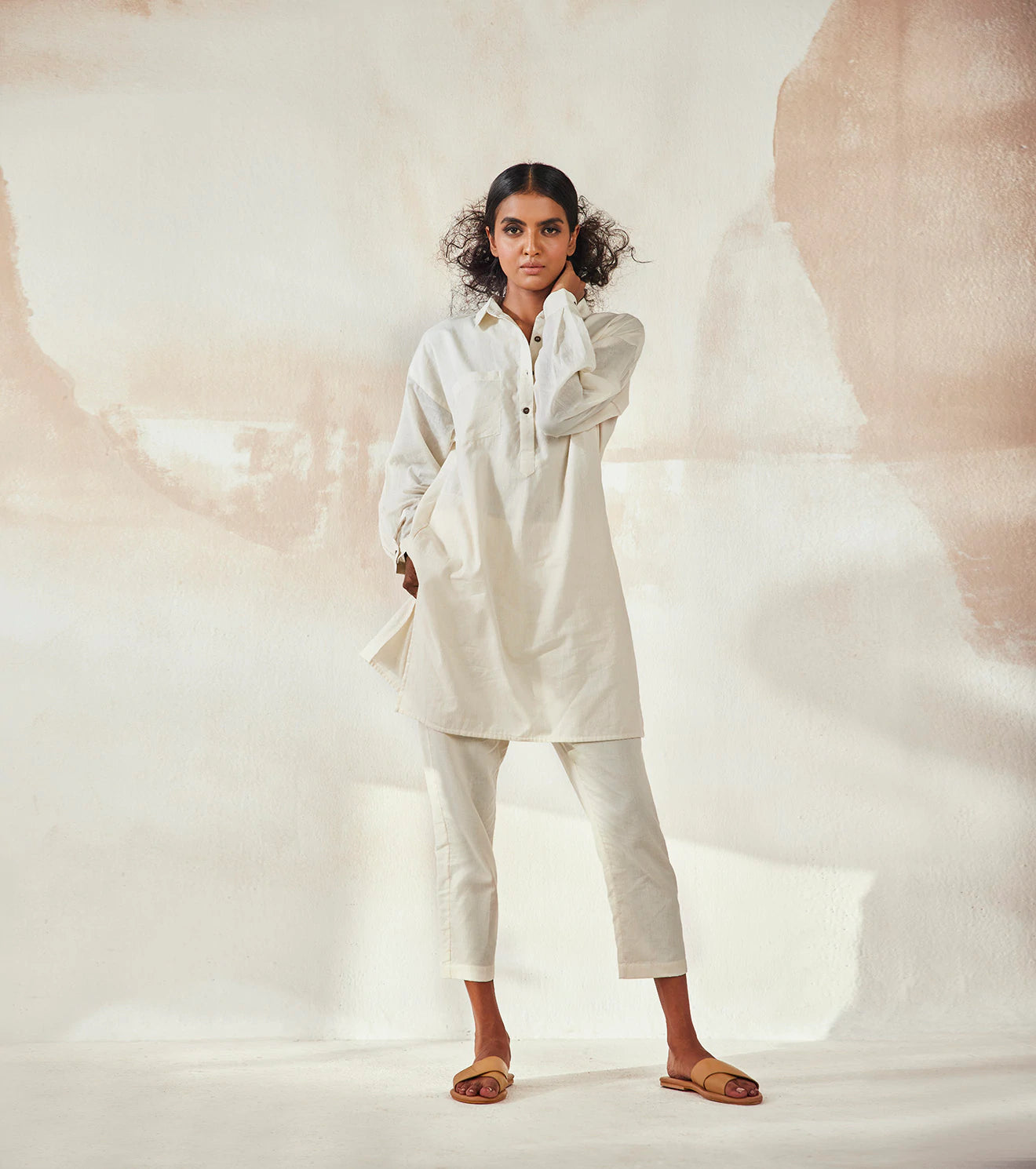 White Camellia Co-ord Set Fashion Khara Kapas