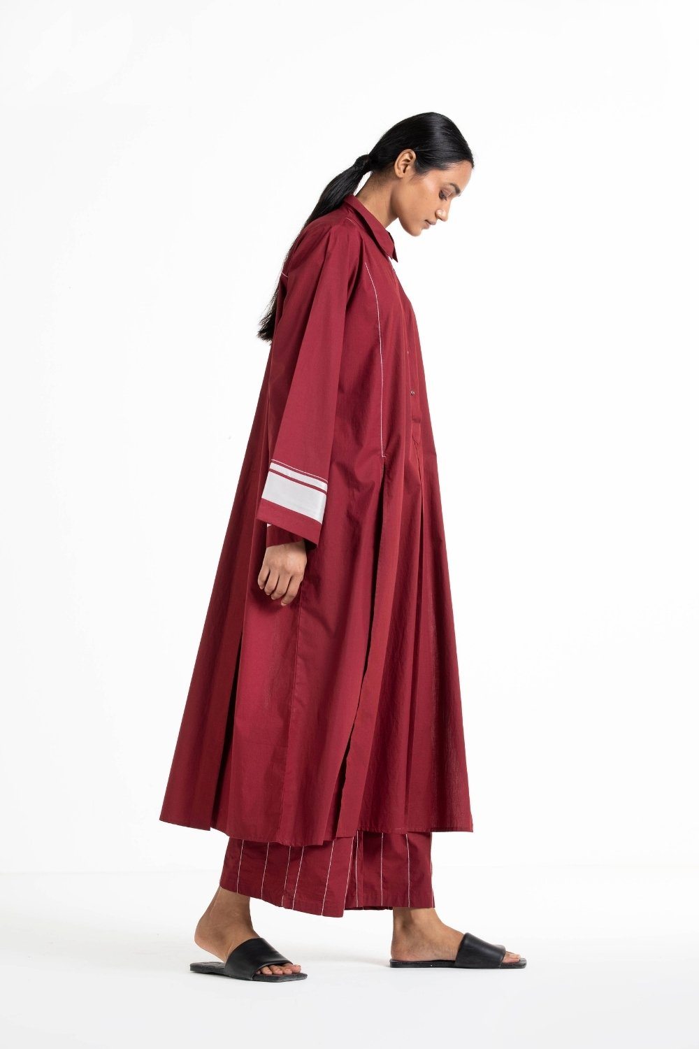 Wide Sleeve Panel Slit Shirt Co-ord Crimson Red Fashion THREE