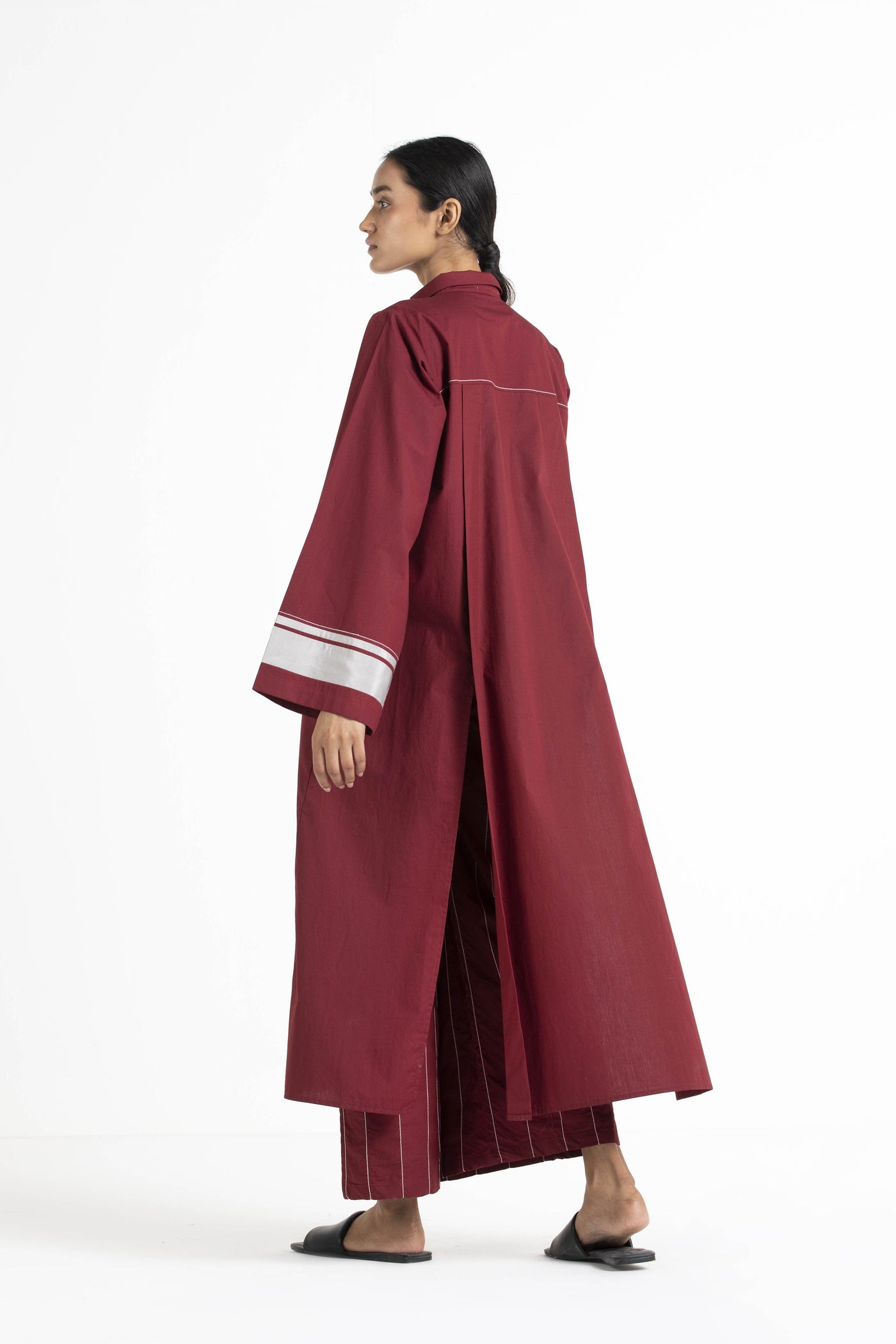 Wide Sleeve Panel Slit Shirt Co-ord Crimson Red Fashion THREE