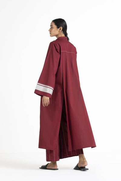 Wide Sleeve Panel Slit Shirt Co-ord Crimson Red Fashion THREE