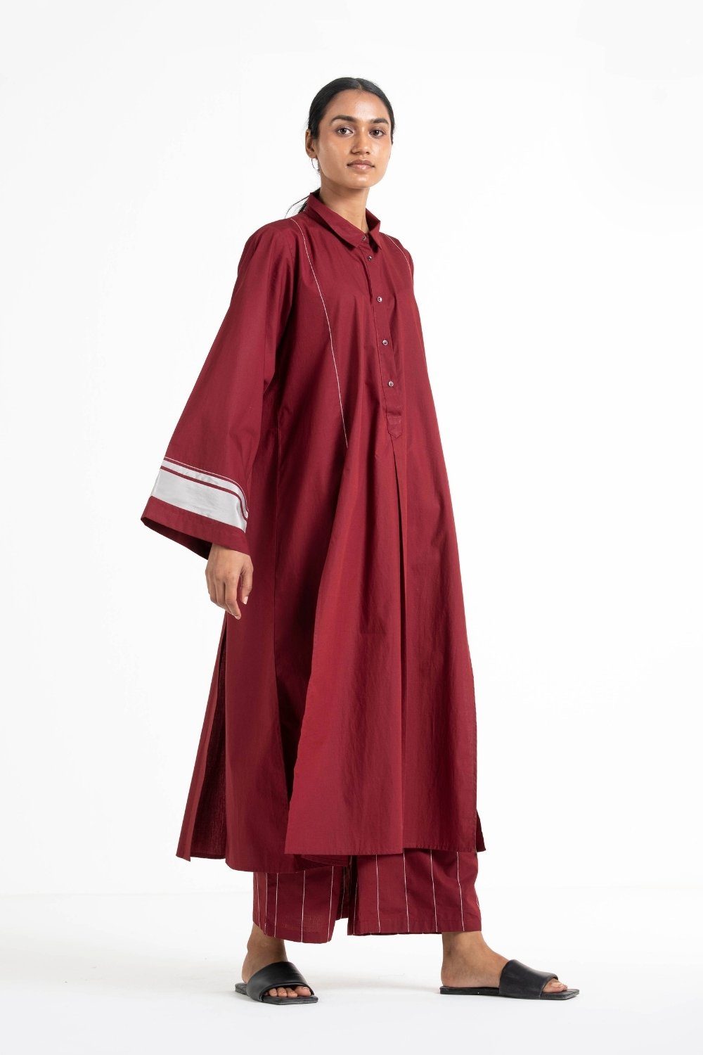 Wide Sleeve Panel Slit Shirt Co-ord Crimson Red Fashion THREE