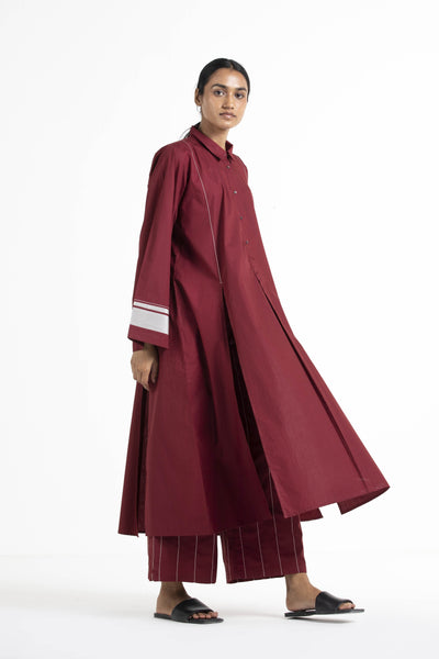 Wide Sleeve Panel Slit Shirt Co-ord Crimson Red Fashion THREE