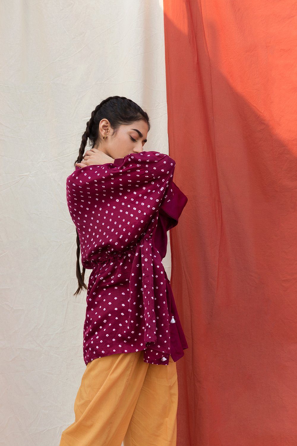 Wine Bandhani Silk Top Fashion The Pot Plant