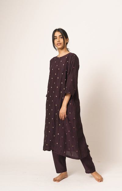 Wine Chanderi Aayat Kurta and Pant Set in Resham and Zari Embroidery Fashion DOT