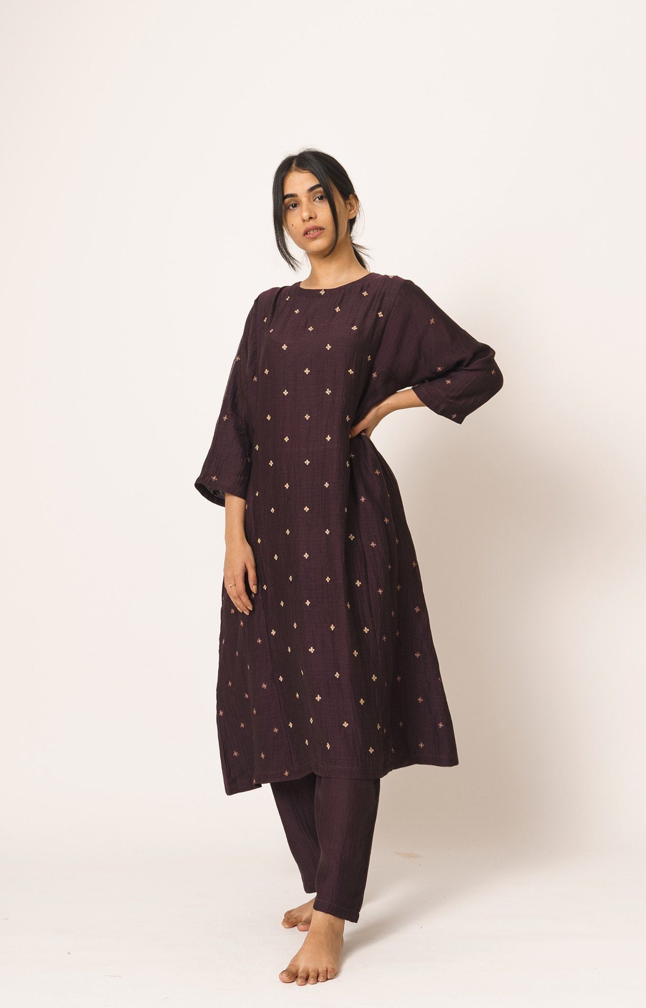 Wine Chanderi Aayat Kurta and Pant Set in Resham and Zari Embroidery Fashion DOT
