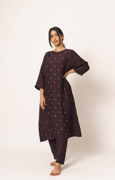 Wine Chanderi Aayat Kurta and Pant Set in Resham and Zari Embroidery Fashion DOT