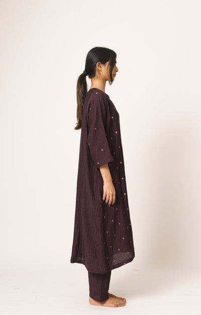 Wine Chanderi Aayat Kurta and Pant Set in Resham and Zari Embroidery Fashion DOT