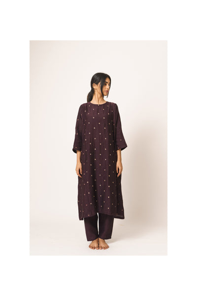 Wine Chanderi Aayat Kurta and Pant Set in Resham and Zari Embroidery Fashion DOT