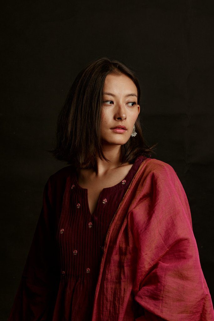 Wine Colour Cotton Silk Kurta Fashion Juanita 