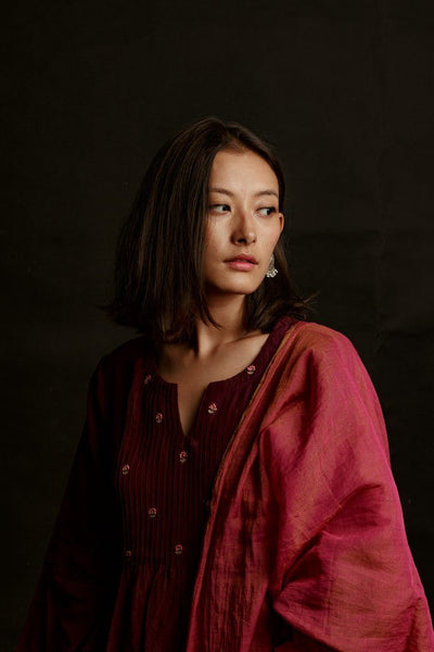 Wine Colour Cotton Silk Kurta Fashion Juanita 