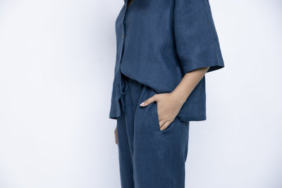 Women's Indigo Linen Pyjamaset Fashion Saphed