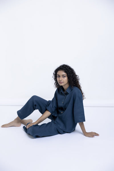 Women's Indigo Linen Pyjamaset Fashion Saphed