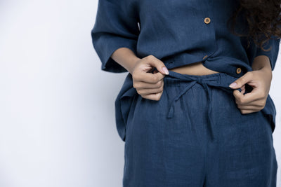 Women's Indigo Linen Pyjamaset Fashion Saphed