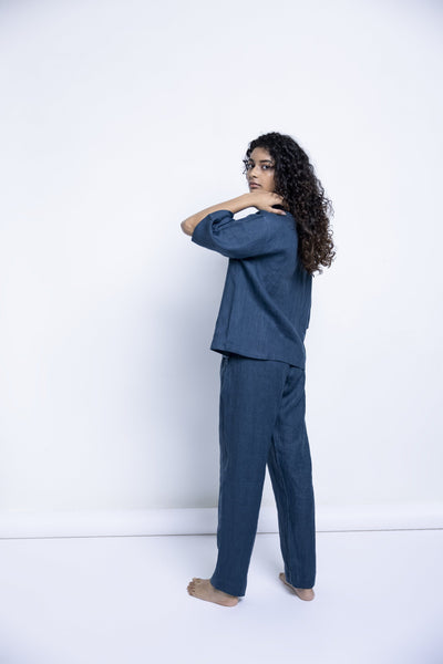 Women's Indigo Linen Pyjamaset Fashion Saphed