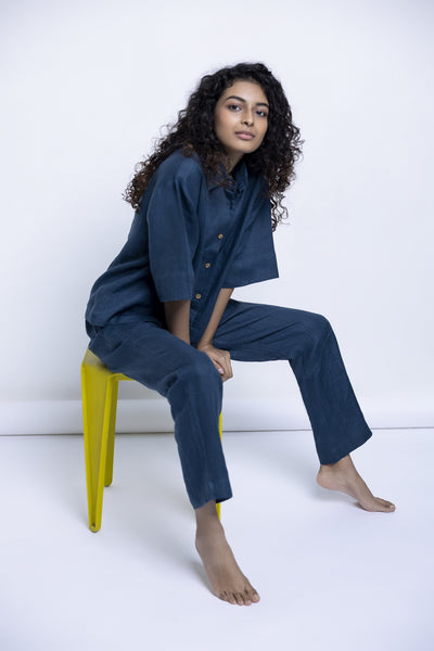 Women's Indigo Linen Pyjamaset Fashion Saphed