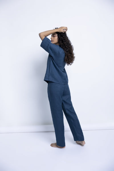 Women's Indigo Linen Pyjamaset Fashion Saphed