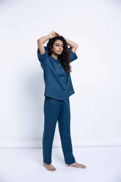 Women's Indigo Linen Pyjamaset Fashion Saphed