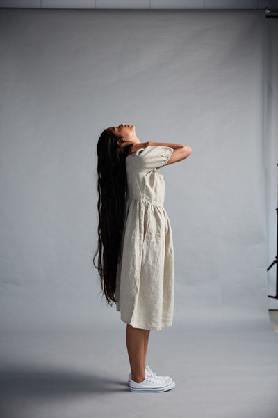Women's Linen Farm Dress Fashion Saphed
