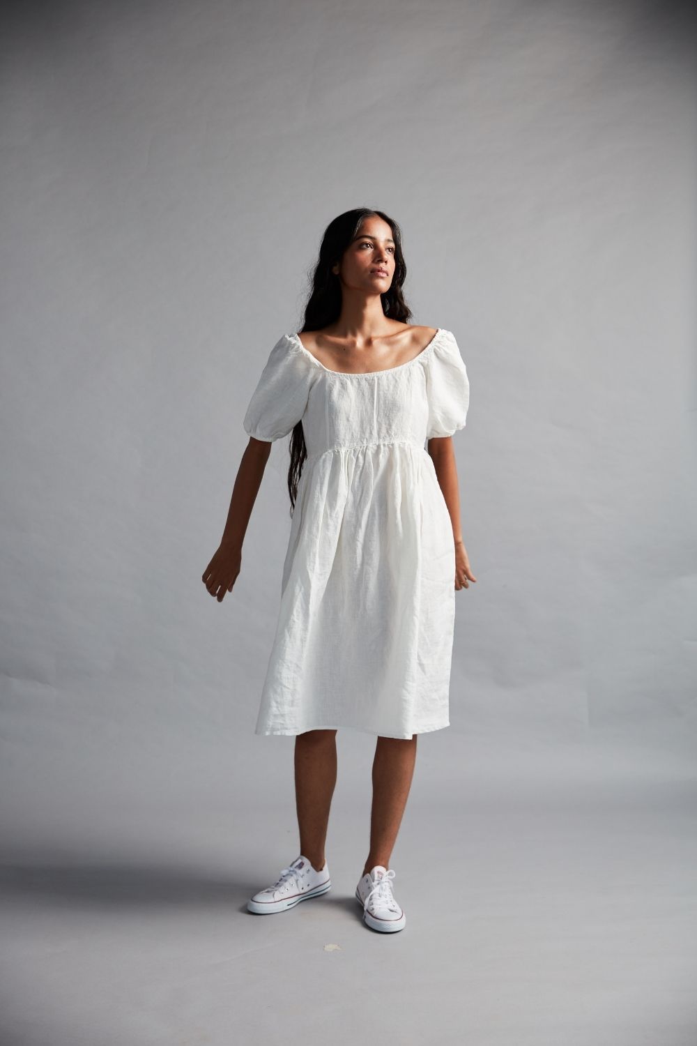 Women's Linen Farm Dress Fashion Saphed S/M Taj