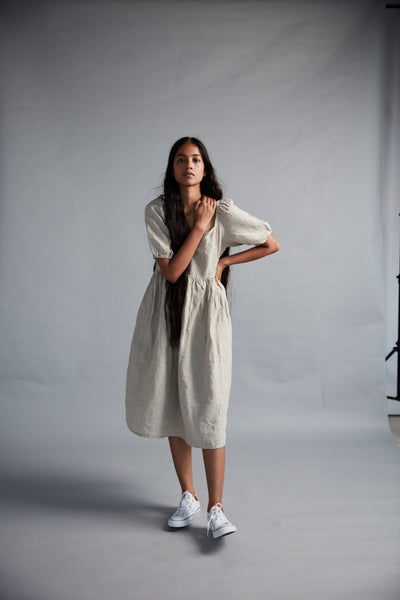 Women's Linen Farm Dress Fashion Saphed S/M Undyed