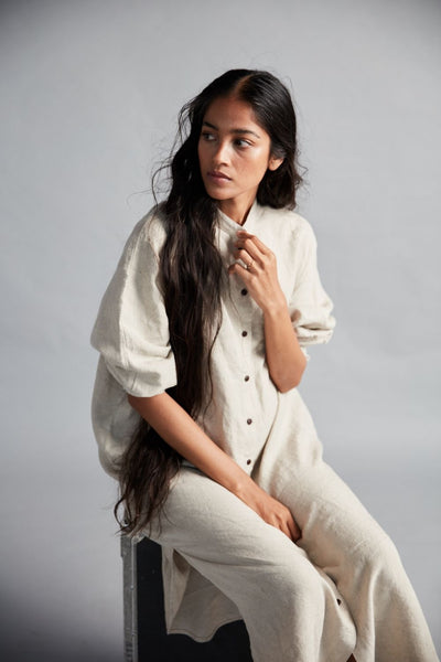 Women's Linen Shirt Dress Fashion Saphed M/L Undyed