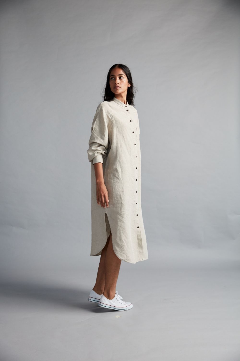 Women's Linen Shirt Dress Fashion Saphed S/M Undyed