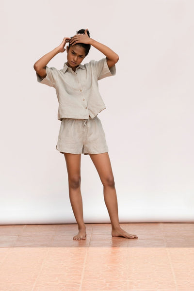 Women's Undyed Linen Shorts Set Fashion Saphed