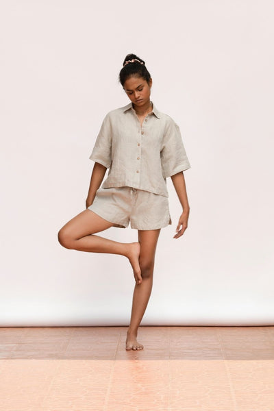 Women's Undyed Linen Shorts Set Fashion Saphed