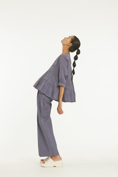 Yoke Frill Top Co-ord Violet Fashion THREE